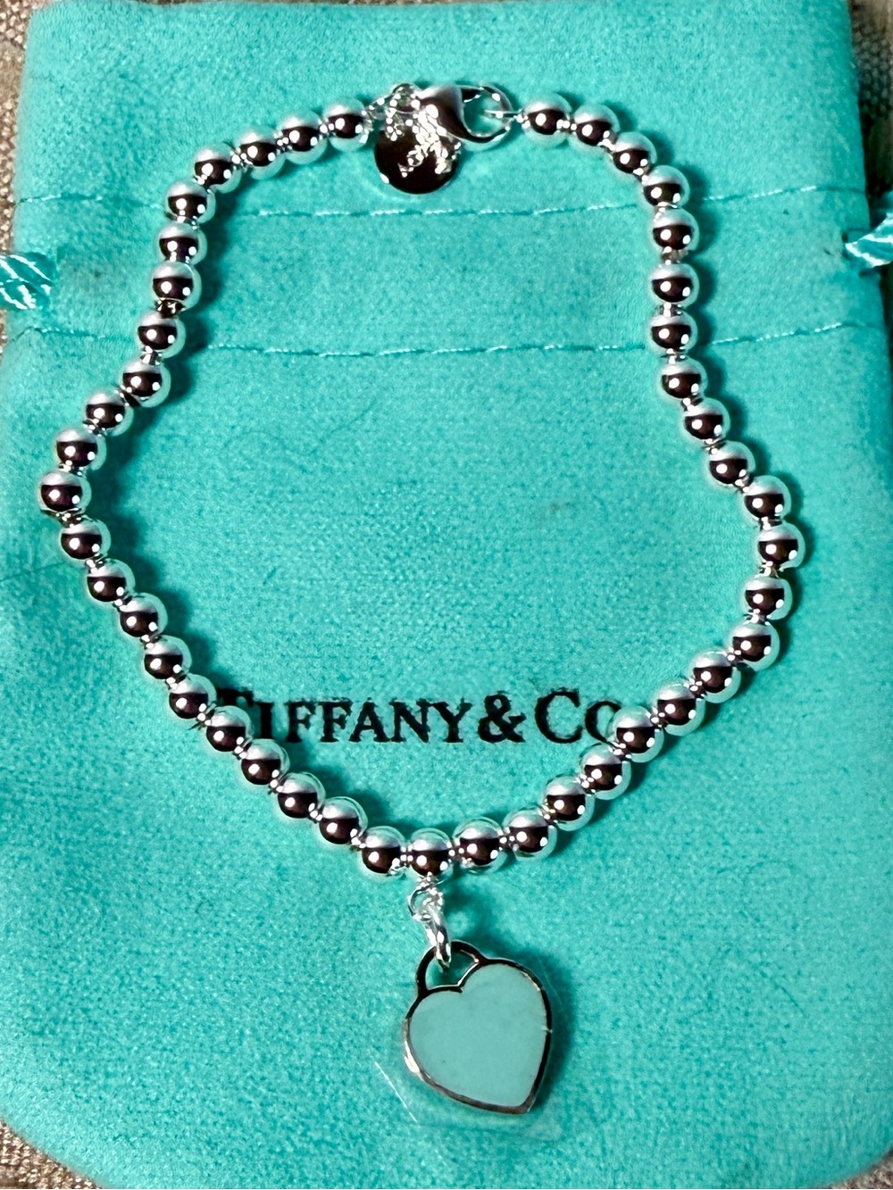 Tiffany Bracelet with Blue Heart Mini Charm